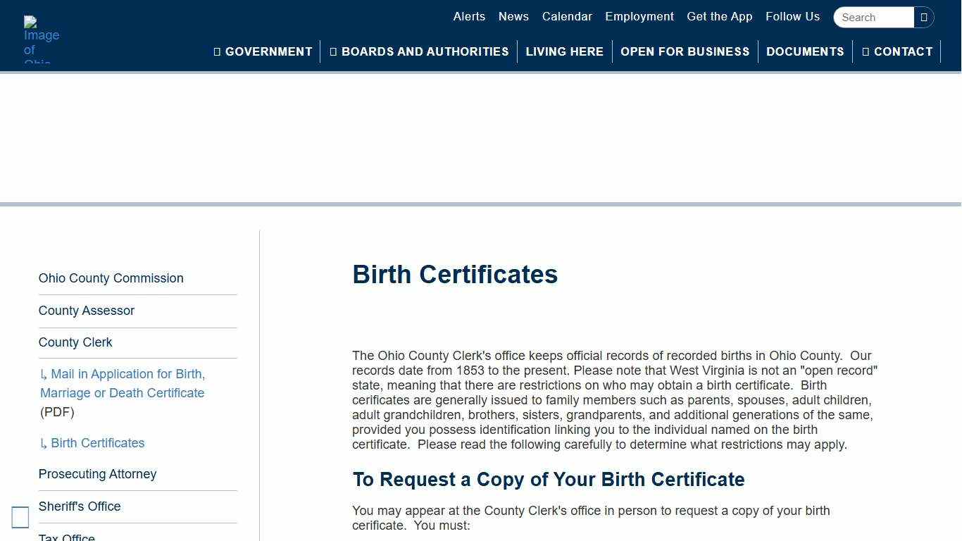 Birth Certificates | Government | Ohio County WV | The Official Site of the Ohio County Commission